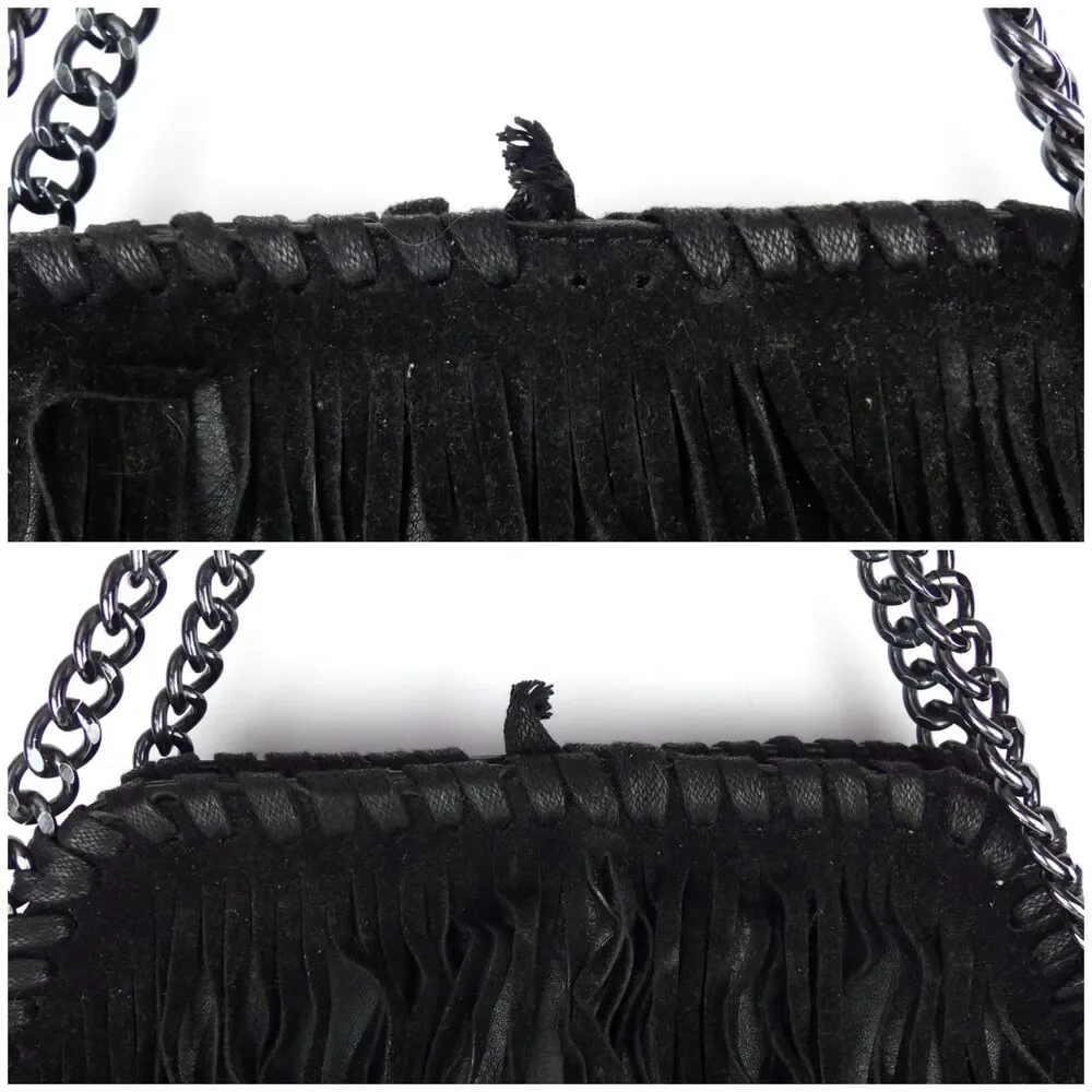 Steve Madden Fringe Chain Satchel Shoulder Bag Black Boho Festival Purse Rock - Picture 4 of 12